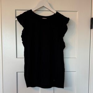 Michael Kors Black Ruffle Sleeve Muscle Tee